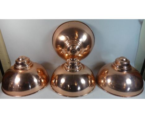 A Set of Four Reproduction Copper Industrial Style Light Shades, 42cm Diameter 