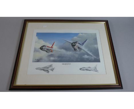 A Framed Iain Wylie RAF Print, Lightnings, 36.5cm Wide 