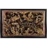 Asiatika Holzrelief China Teochew Holzschnitzerei, beschädigt, ca. 75cm 潮州木雕