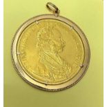 Goldmünze Österreich 4 Dukat 1915 Nachprägung Gold 986 eingefasst in Gold 750 Anhänger, ca. 20,7Gr.