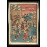 Asiatika Druck oder Holzschnitt antik, wohl Japan, Motiv Geisha