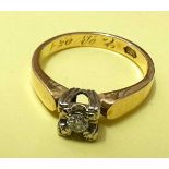Gold 585 Ring Solitär Brillant 0.1ct, Gewicht ca. 3,4Gr., vintage oder Antikschmuck