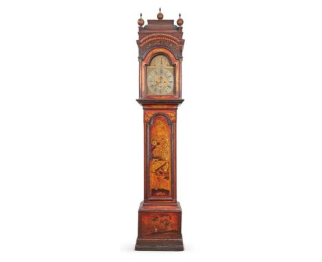 A GEORGE II RED AND GILT JAPANNED LONGCASE CLOCK  STEPHEN ASSELIN, LONDON, CIRCA 1725  The eight-day bell-striking movement w