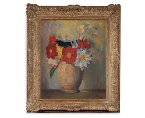 λ&nbspAUGUSTUS EDWIN JOHN (BRITISH 1878-1961)  MIXED FLOWERS IN AN EARTHENWARE JAR  Oil on canvas  Signed (lower right) 61 x 