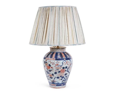 AN IMARI VASE  JAPANESE, 17TH CENTURY AND LATER FITTED AS A LAMP  With stripe woven raw silk shade  vase 44cm high, 91cm high