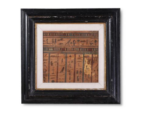 AN EGYPTIAN WOOD POLYCHROME PAINTED SARCOPHAGUS PANEL  LATE PERIOD - PTOLEMAIC, CIRCA 400-30 B.C. Painted with one line and s