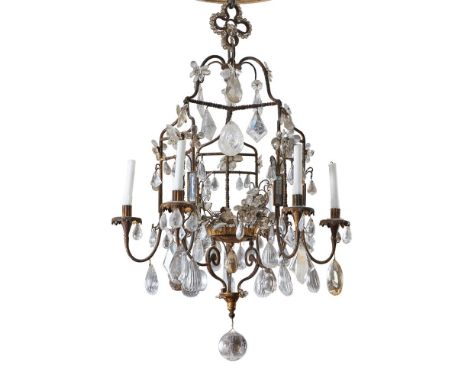 A ROCK CRYSTAL, GLASS AND GILT METAL SIX LIGHT CHANDELIER  POSSIBLY ITALIAN OR NORTH EUROPEAN, CIRCA 1740 AND LATER  The bran