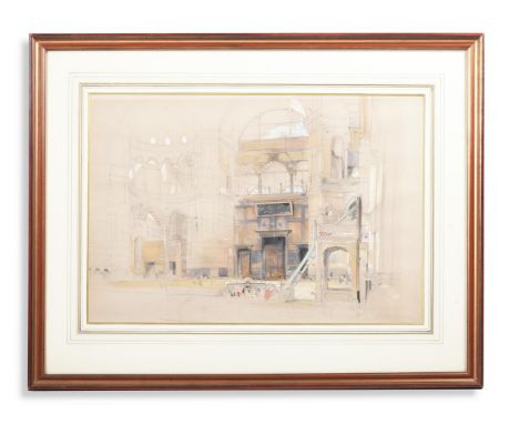 JOHN FREDERICK LEWIS (ENGLISH 1804-1876)  THE INTERIOR OF THE MOSQUE OF SANTA SOPHIA, CONSTANTINOPLE  Pencil and watercolour 