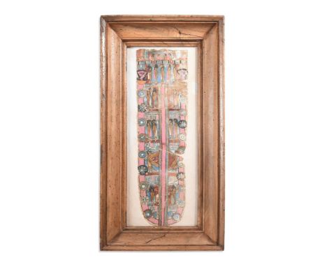 AN EGYPTIAN POLYCHROME PAINTED CARTONNAGE PANEL ROMAN PERIOD, CIRCA 1ST-2ND CENTURY A.D. Brightly painted in blue, red, black