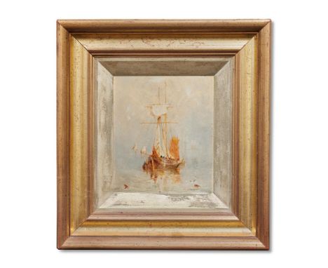 WILLIAM JOSEPH JULIUS CAESAR BOND (ENGLISH 1833-1926) BOATS AT ANCHOR Oil on panel Signed and dated '01' (lower right) 17 x 1