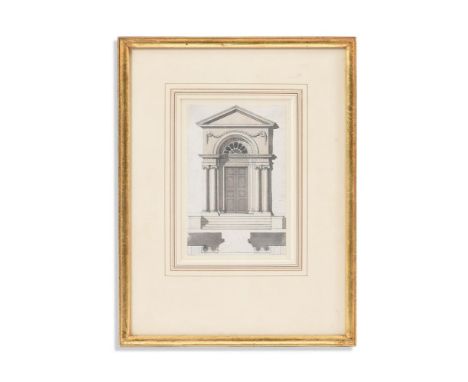 THOMAS SANDBY R. A. (ENGLISH 1721-1798) DESIGN FOR A NEO-CLASSICAL ENTRANCE AND DOORWAY WITH SUBSIDIARY PLANS OF THE SUPPORTI