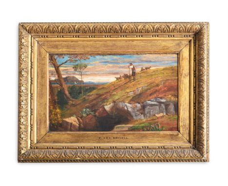 FREDERICK LEE BRIDELL (BRITISH 1831-1863) SHEPHERD IN A LANDSCAPE  Oil on canvas laid on panel 17 x 28.5cm (6½ x 11 in.) Prov