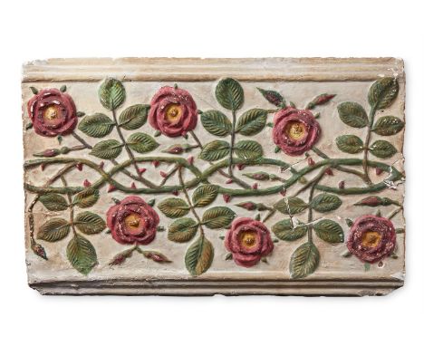 A PLASTER PANEL 'TUDOR ROSES, ENTWINED'  BY ERNEST WILLIAM GIMSON (1864-1919), CIRCA 1910  With inscriptions 'By Ernest Gimso