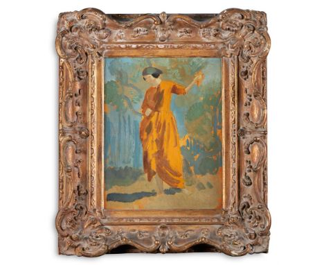 λ&nbspAUGUSTUS EDWIN JOHN (BRITISH 1878-1961)  THE YELLOW GOWN (DORELIA)    Oil on panel  Signed and dated 1910 (verso) 33 x 