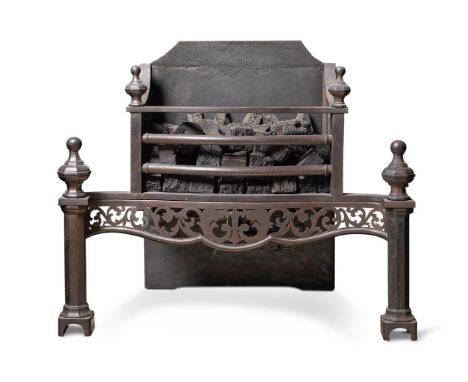 A STEEL AND CAST IRON FIRE GRATE  IN GEORGE III STYLE, 20TH CENTURY  69cm wide, 68cm high, 40cm deep  together with a William