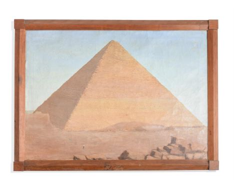 NORTH AMERICAN SCHOOL (MID-19TH CENTURY) THE GREAT PYRAMID OF CHEOPS, GIZEH Oil on canvas, the oak frame with remnants of a p