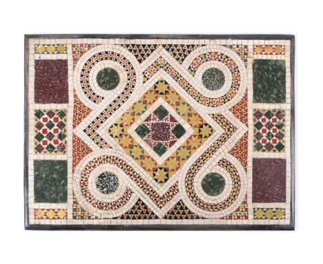 A COSMATI STYLE MICROMOSAIC SPECIMEN MARBLE INLAID PANEL  Of geometric design, incorporating sections of earlier stone to inc