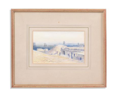 EDWARD LEAR (ENGLISH 1812-1888) ABYDUS, EGYPT Watercolour heightened with white Signed with monogram, titled and dated '1867'