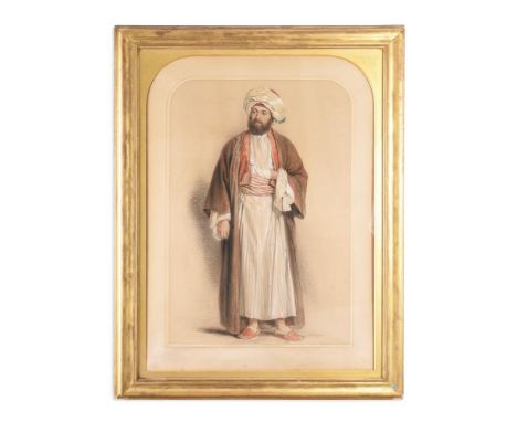 SIR JOHN GILBERT (ENGLISH 1817-1897)  PORTRAIT OF A GENTLEMAN, FULL LENGTH, IN TURKISH DRESS  Pencil and coloured chalks  Sig