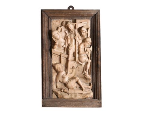 A NOTTINGHAMSHIRE CARVED ALABASTER RELIEF PANEL OF THE RESURRECTION  MID/LATE 15TH CENTURY  Depicting Christ rising from the 