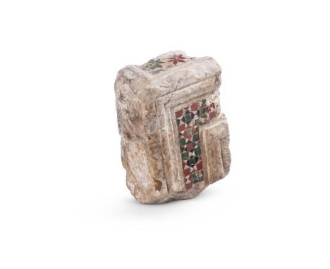 AN ITALIAN FRAGMENT OF MARBLE WITH COSMATI MOSAIC INLAY  PROBABLY 14TH/15TH CENTURY   Carved marble with moulded frame around