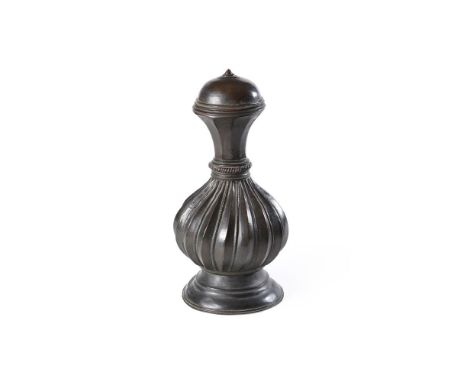 A VENETIAN COPPER FLAGON AND LID IN 15TH CENTURY STYLE  Ovoid fluted body below lid with spike finial  30cm highProvenance:  
