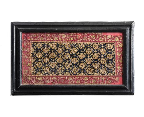 A GILT AND POLYCHROME PAINTED PANEL  INDIAN, 19TH CENTURY Possibly a Moghul carpet design  37cm (14½in.) high    Condition Re
