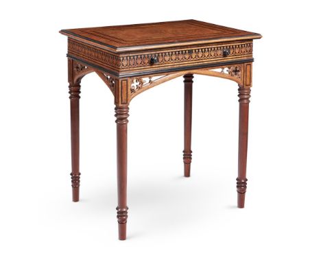 AN REGENCY BROWN OAK, BURR OAK, EBONY AND LABURNUM CENTRE TABLE  ATTRIBUTED TO GEORGE BULLOCK, CIRCA 1815  The cedar lined dr