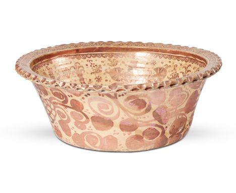AN HISPANO MORESQUE LUSTRE BASIN  17TH/18TH CENTURY  With stylised foliate ornament 43.5cm diameter   Condition Report:  Prob