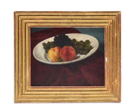 SIR EDWARD JOHN POYNTER (ENGLISH 1826-1919)  GRAPES AND PEACHES ON A WHITE PLATE Oil on panel Signed with monogram and indist