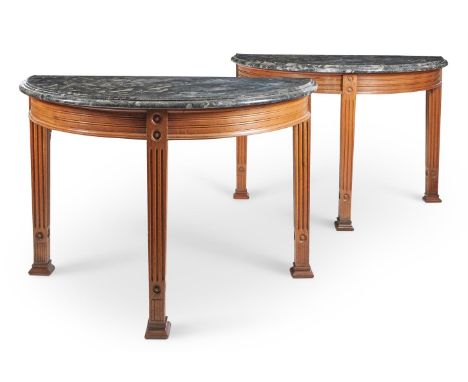 A PAIR OF VICTORIAN OAK SEMI ELLIPTICAL SIDE TABLES  PROBABLY MADE ON THE WYNYARD PARK ESTATE, CIRCA 1900  Each with Frosterl