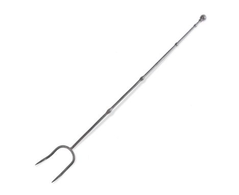 A GEORGE III STEEL TOASTING FORK  LATE 18TH/EARLY 19TH CENTURY  Of twin prong form 118cm long    