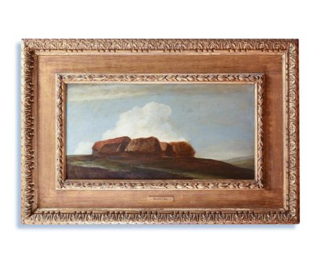 GEORGE FREDERICK WATTS (ENGLISH 1817-1904)  HAYSTACKS (STUDY ON BRIGHTON DOWNS) Oil on canvas 33.5 x 65.5cm (13 x 25¾ in.)  P