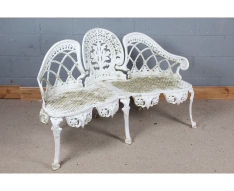 Aluminium garden bench painted in white with pierced foliate decoration, 133cm wide&nbsp;&nbsp;