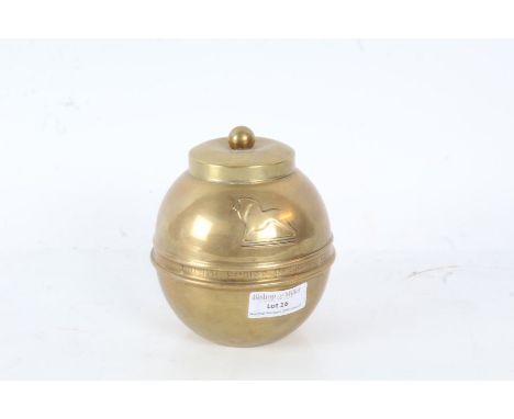 George V British Empire Exhibition 1924 brass tea caddy of orb form made by Liptons, 13cm high&nbsp;