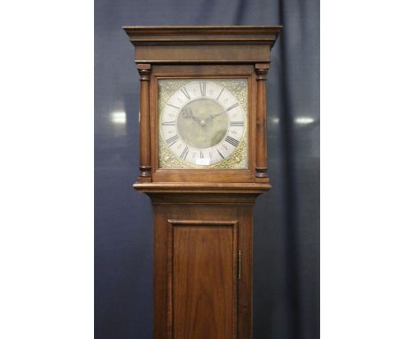 20th Century mahogany longcase clock, the silvered chapter ring with Roman numerals and makers name Geo. Rice Rudgely, with m