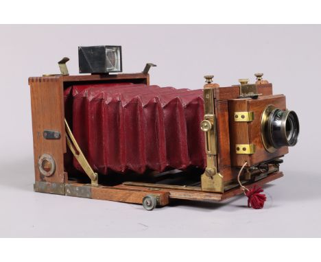 A Photo-Hall Perfect Folding Plate Camera, 9 x 12cm format, chamfered corner red bellows, double extension, detachable viewfi