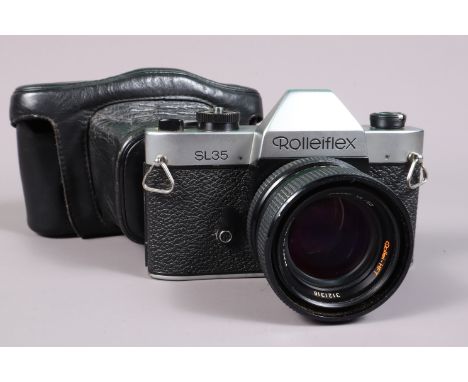 A Rolleiflex SL35 SLR Camera, chrome, made in Singapore, shutter working, meter appears unresponsive, self timer working, bod