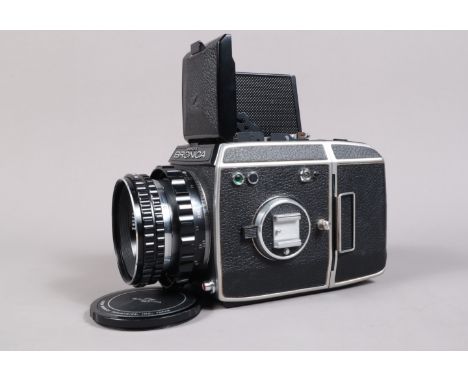 A Zenza Bronica EC Camera, chrome, serial no CB314149, shutter working, body G-VG, with Zenzanon MC 75mm f/2.8 lens, barrel G