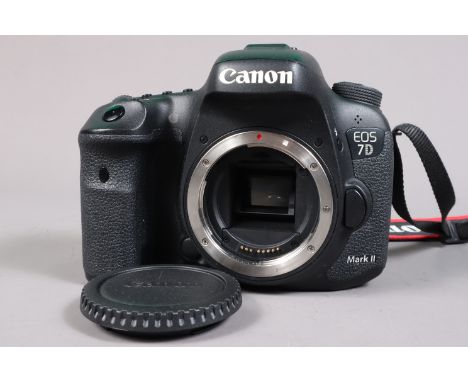 A Canon E0S 7D Mark II Camera body, serial no 023020001443, powers up, shutter working, flash working, appears to function as