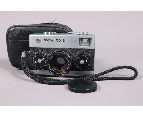 A Rollei 35 S Compact Camera, chrome, made in Singapore, serial no 6551790, shutter working, meter responsive, body G-VG, wit