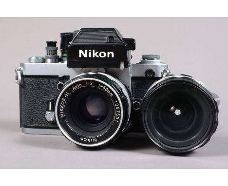 A Nikon F2SB Photomic Camera, chrome, serial no F2 7856558, shutter working, self timer working, body G, light wear, with DP-