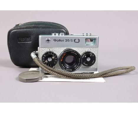 A Rollei 35 S Silver Anniversary Compact Camera,  1978-79, US edition, with Laurel leaf on front, body G, some tarnishing to 