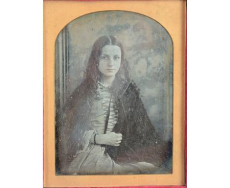 Cased Portrait Daguerreotypes of Ladies,  quarter-plate - long-haired girl in cape, G, some edge oxidisation, case hinge brok