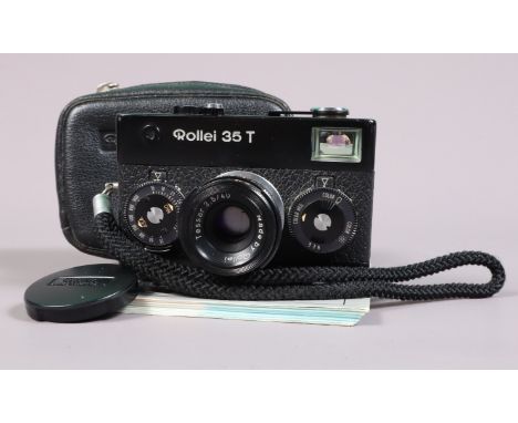 A Rollei 35 T Compact Camera, black, made in Singapore, serial no 6379567, shutter sticking open on slow speeds while shutter