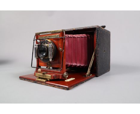 A Premo A 4x5 Quarter Plate Folding Camera, body G, scuffs to leatherette, bellows G, with Ensign Anastigmat Series VIIn No I