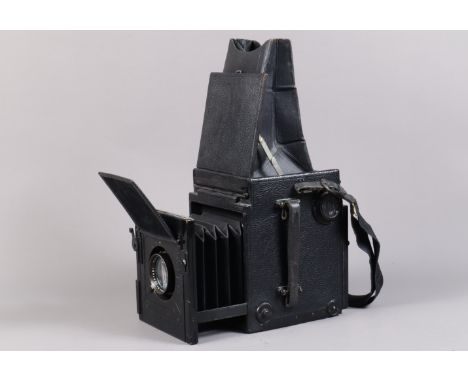 A Soho Reflex SLR Plate Camera, 9 x 12cm format, made by Kershaw, body G, one strap missing, mirror and rear and top focusing