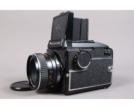 A Mamiya M645 Camera, serial no J57690, shutter working, body G, some paint scratches to back, with Mamiya-Sekor C 80mm f/2.8