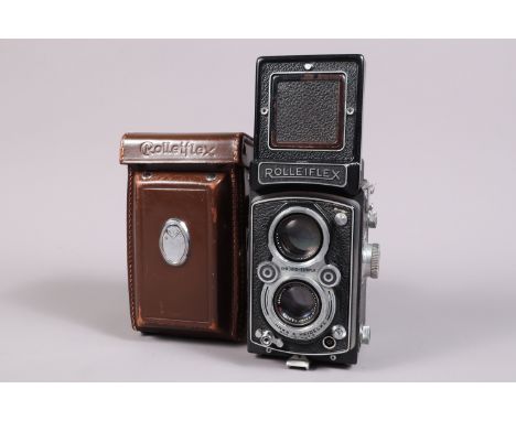A Rolleiflex Automat TLR Camera,  model K4, serial no 1223351, shutter sluggish on slow speeds, body G, some wear to top of v