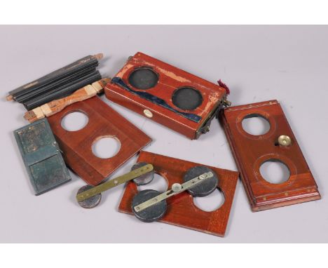 Stereo Camera Components, including a Thornton Pickard stereo roller blind shutter, not working, two stereo lens boards, two 